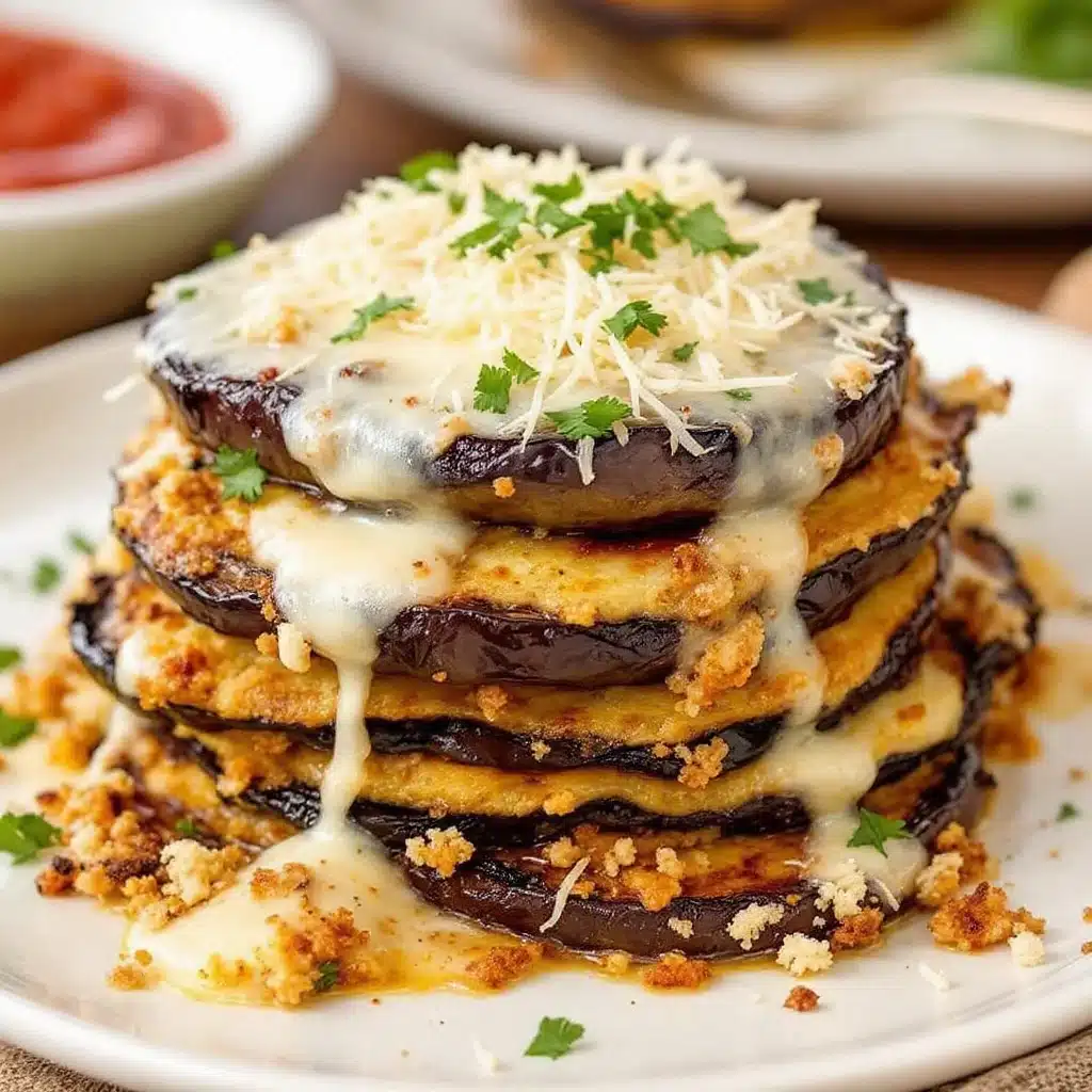 crispy garlic herb eggplant parmesan stacks - featured image