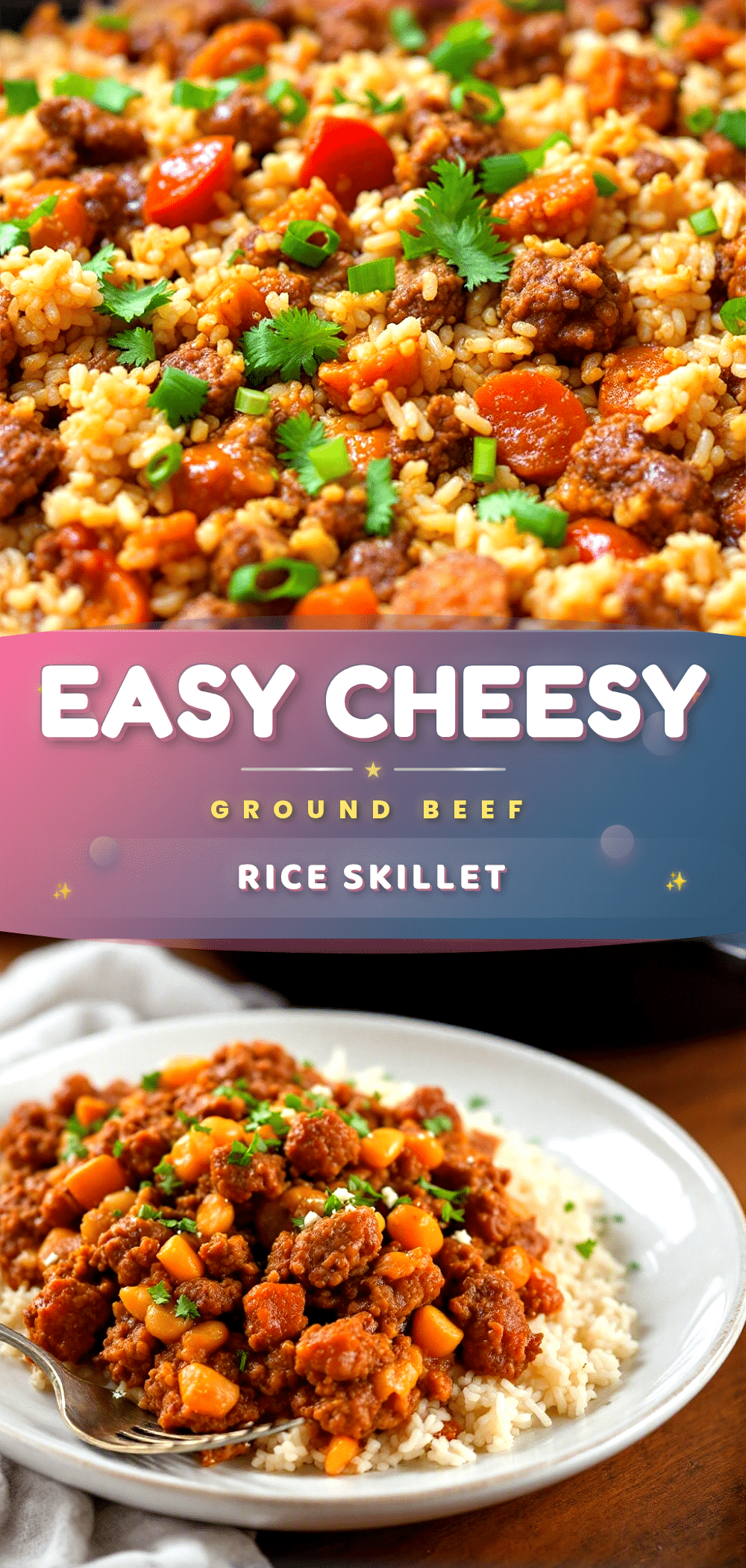 easy cheesy ground beef & rice skillet recipe